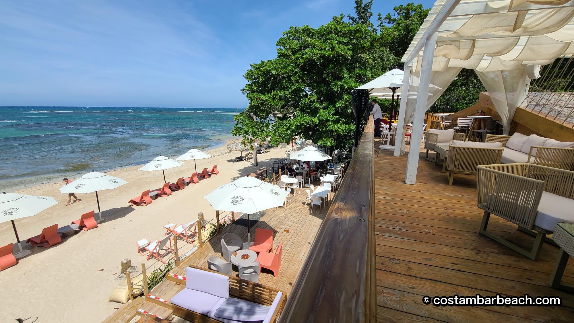 The upper level terrace and beach