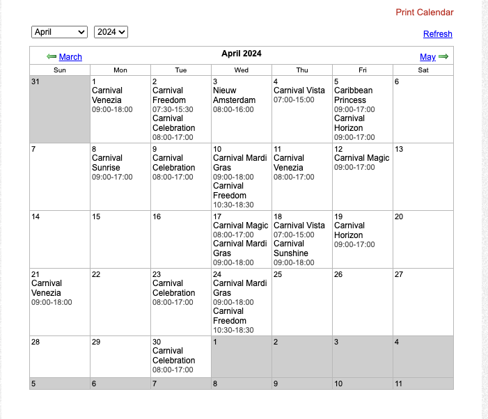 April schedule