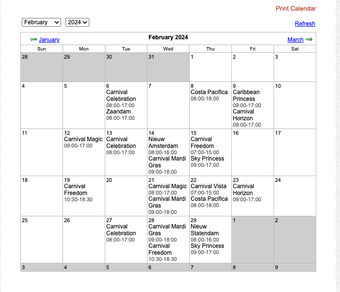 February Schedule