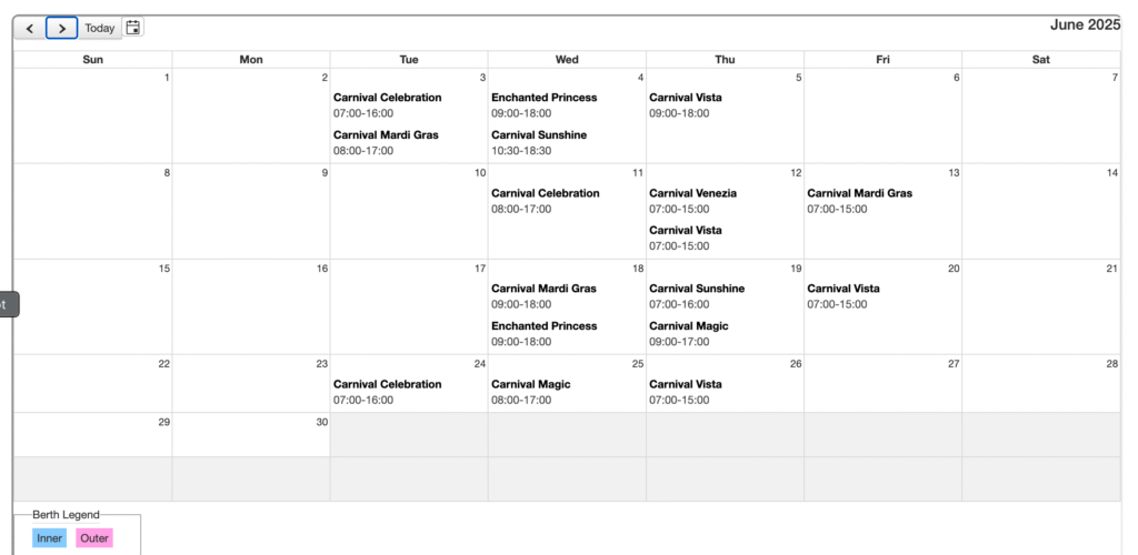 June 2025 Amber Cove schedule