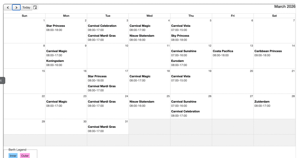 March 2025 Amber Cove schedule